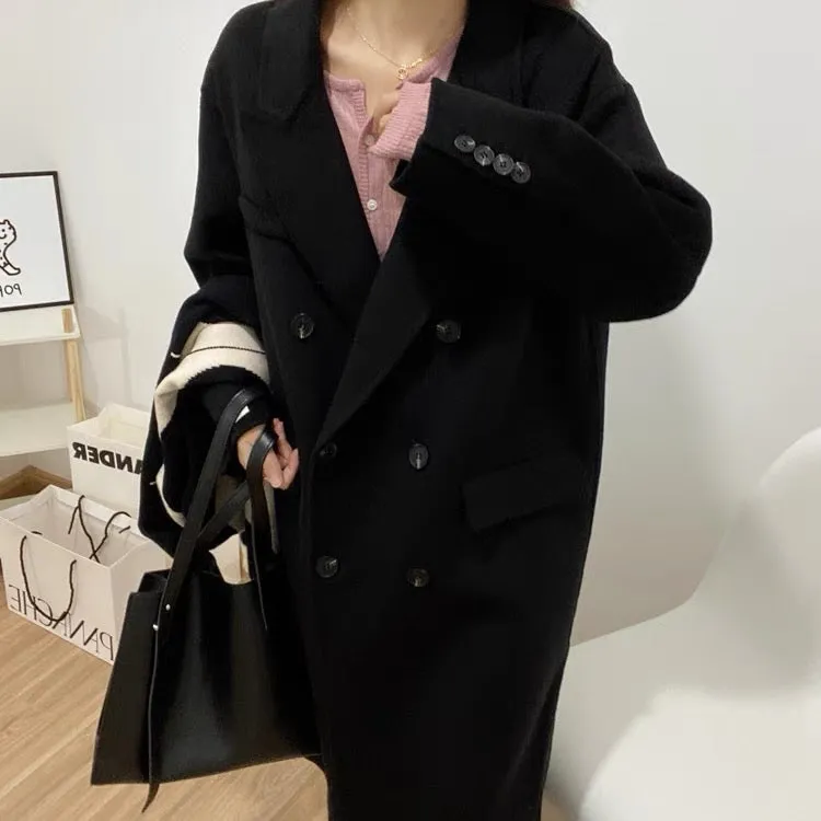 100% Double-Faced Virgin Wool Peak Lapel Long Coat