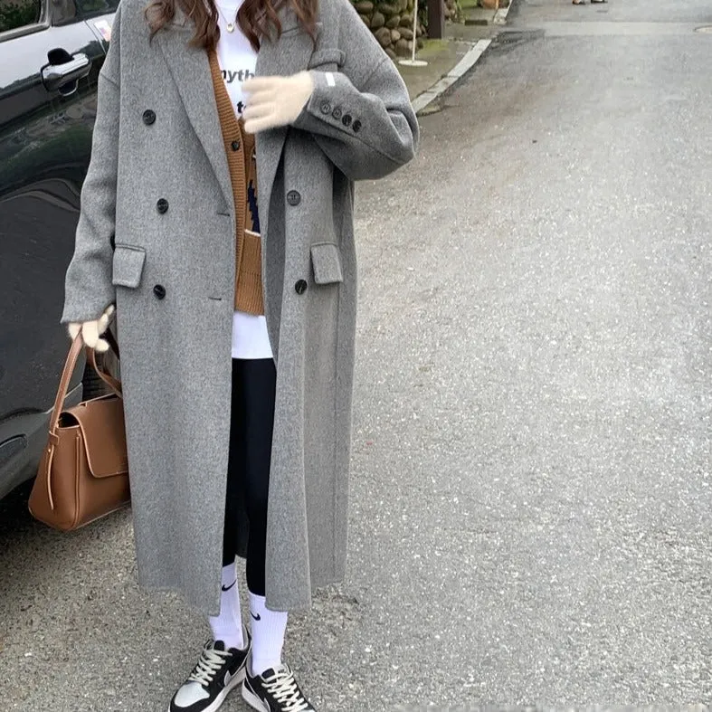 100% Double-Faced Virgin Wool Peak Lapel Long Coat