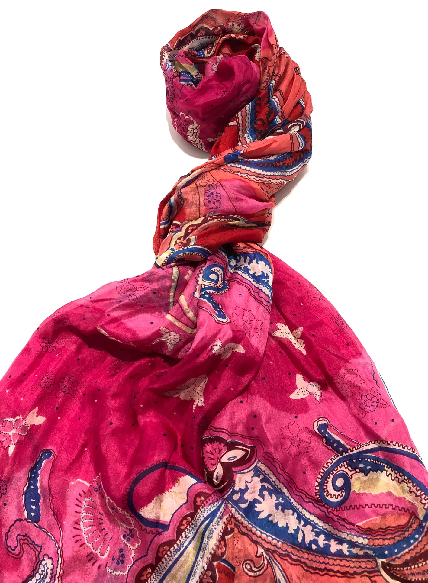 100% Natural Silk Printed XL Foulard ref-rfxlfs0078