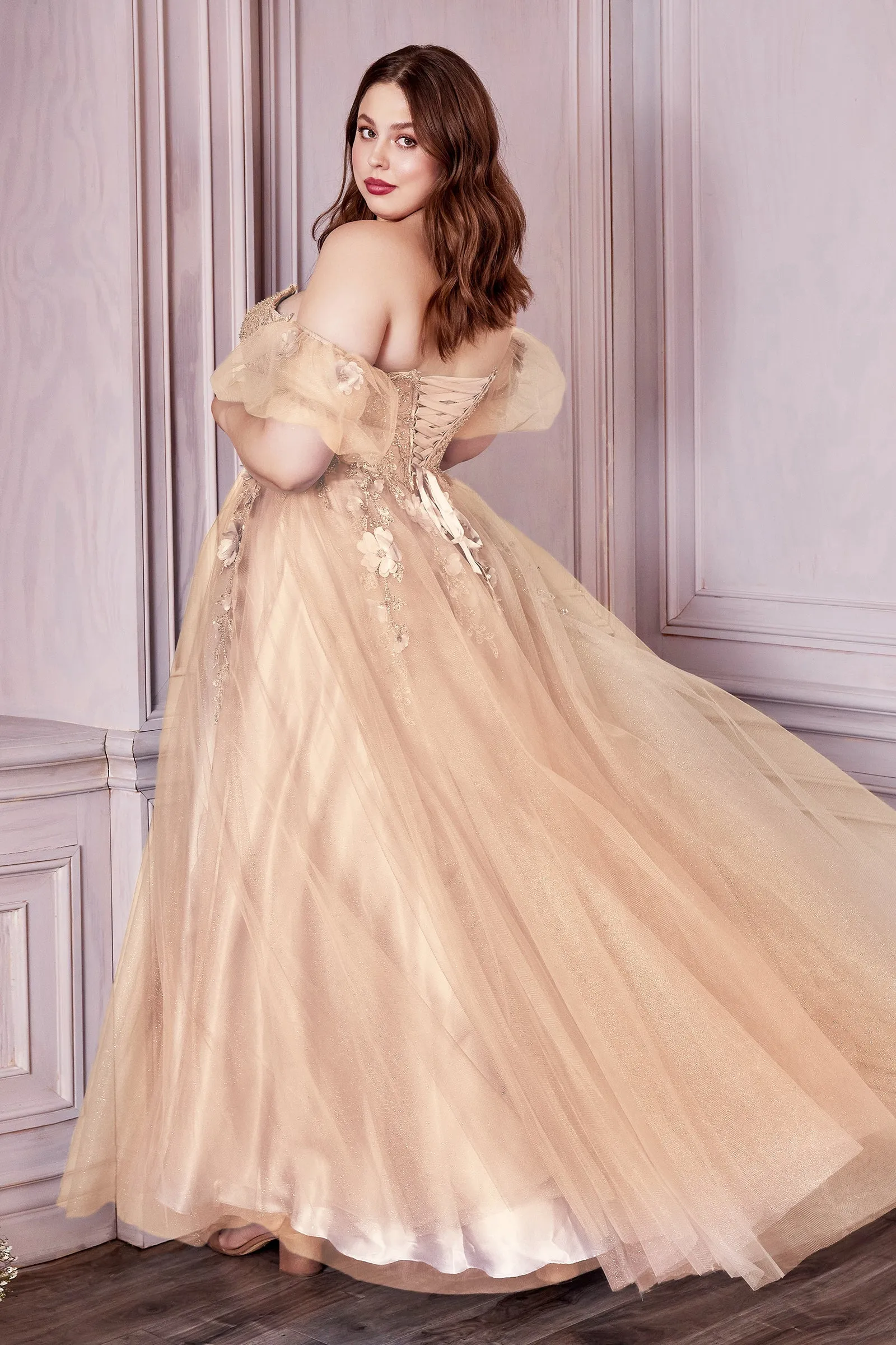 Applique Strapless Gown by Cinderella Divine CD0191