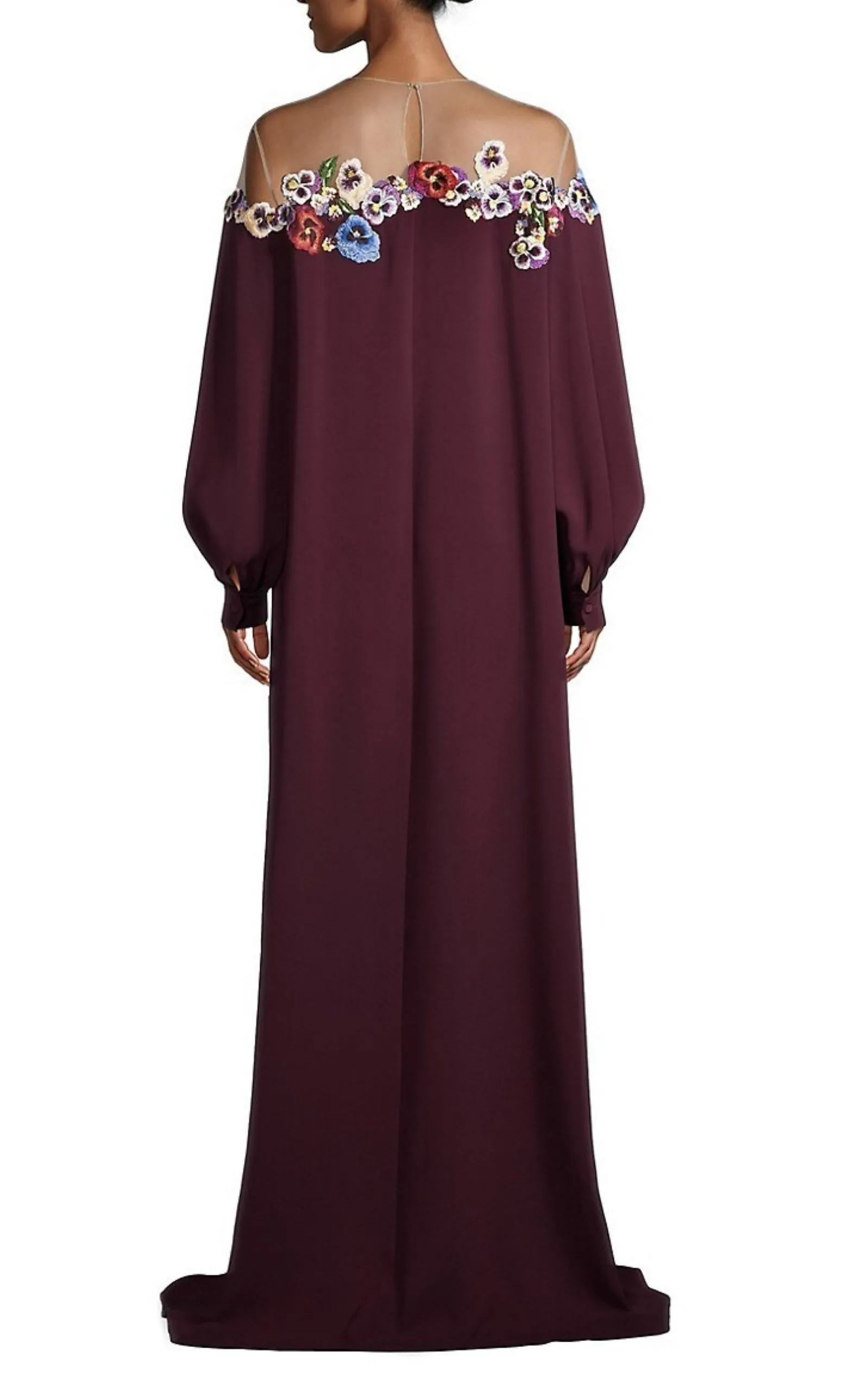 Appliqued Tulle-trimmed Silk-blend Crepe Gown