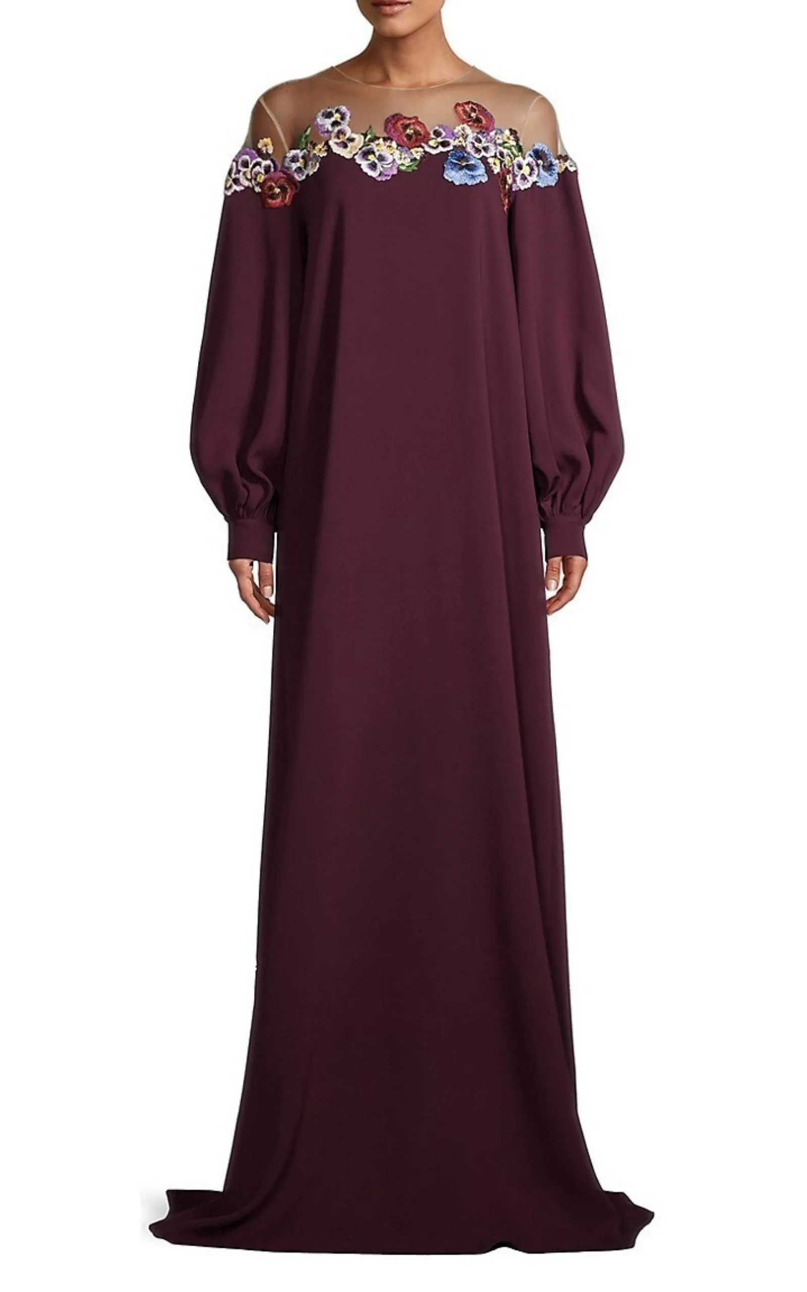 Appliqued Tulle-trimmed Silk-blend Crepe Gown