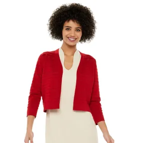 Banded Long Sleeve Ribbed Knit Jacket Red- Nina Leonard