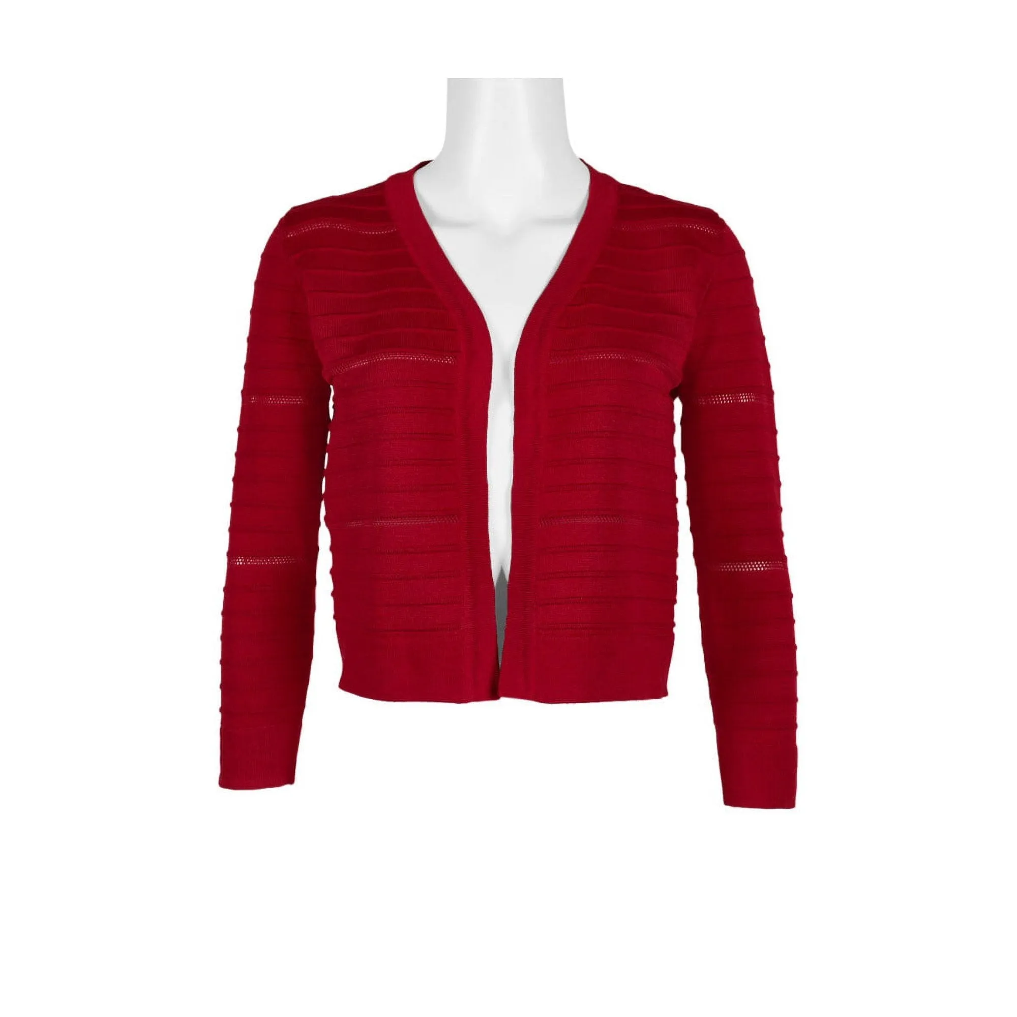 Banded Long Sleeve Ribbed Knit Jacket Red- Nina Leonard