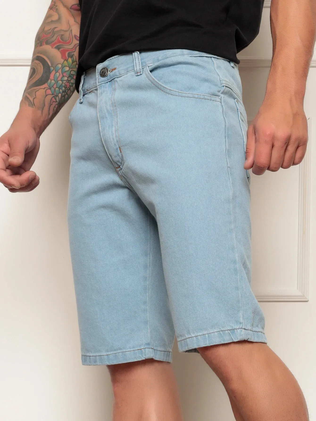 Bermuda Jeans Masculina Lavagem Clara Delave Trend Moda Verão