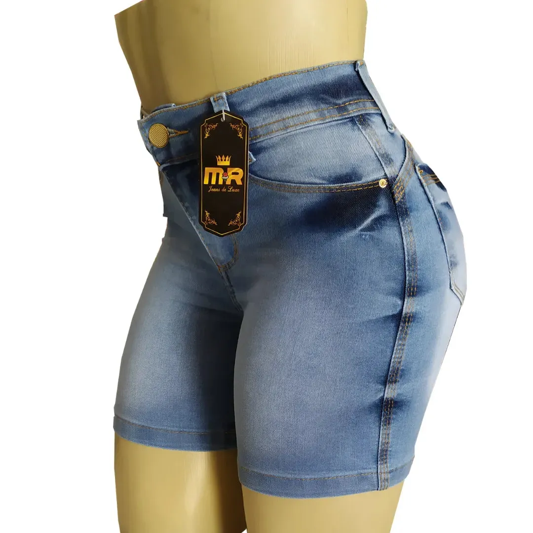 Bermuda Jeans Meia Coxa Feminina Cintura Alta Lycra