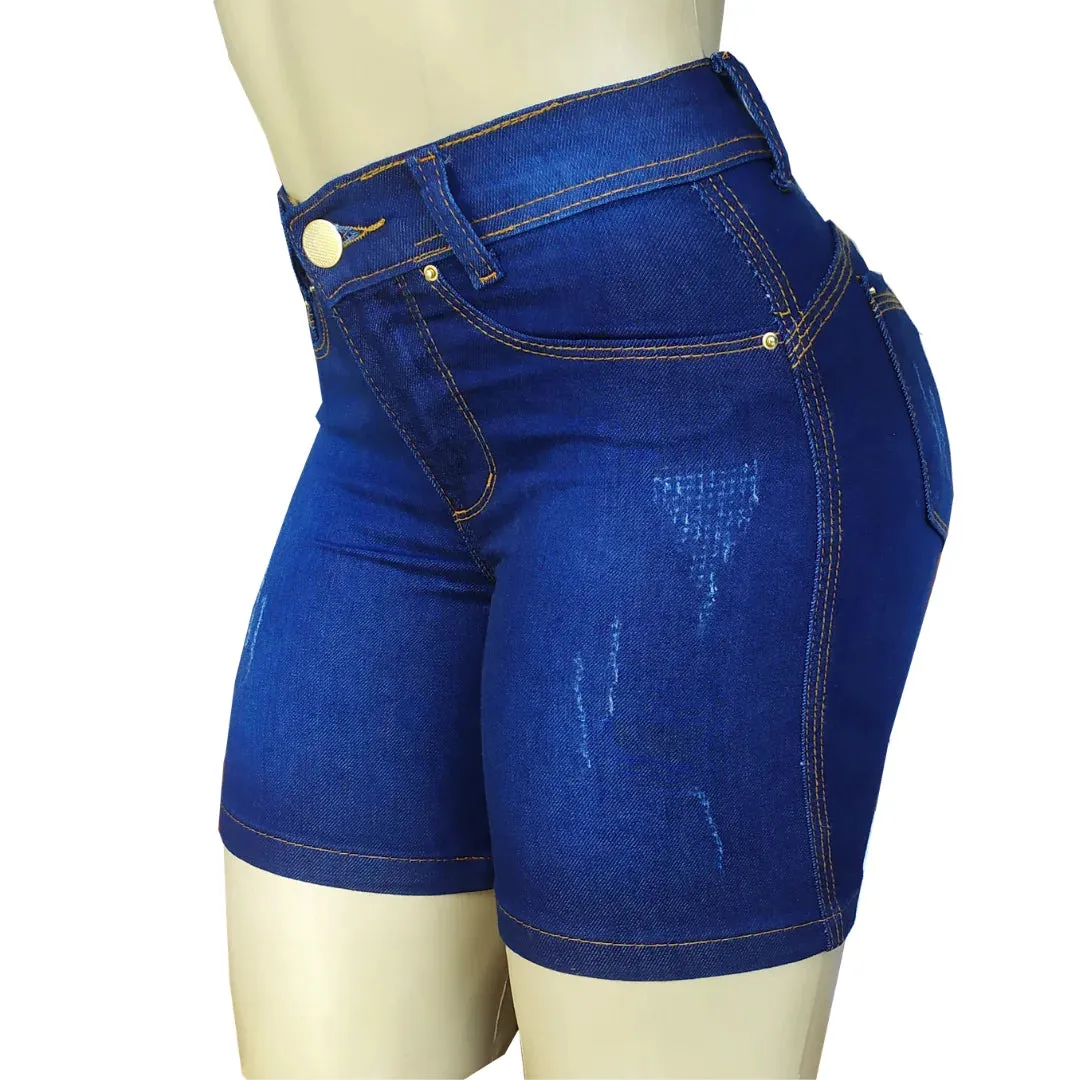 Bermuda Jeans Meia Coxa Feminina Cintura Alta Lycra