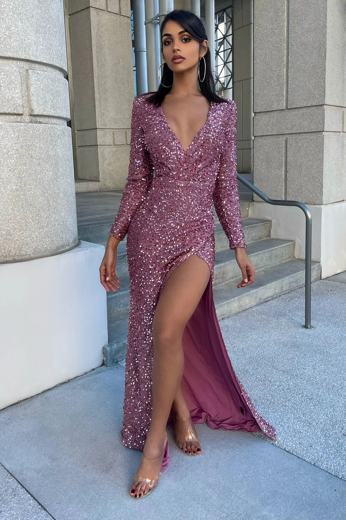 Bianca Sequin Maxi Dress - Mauve