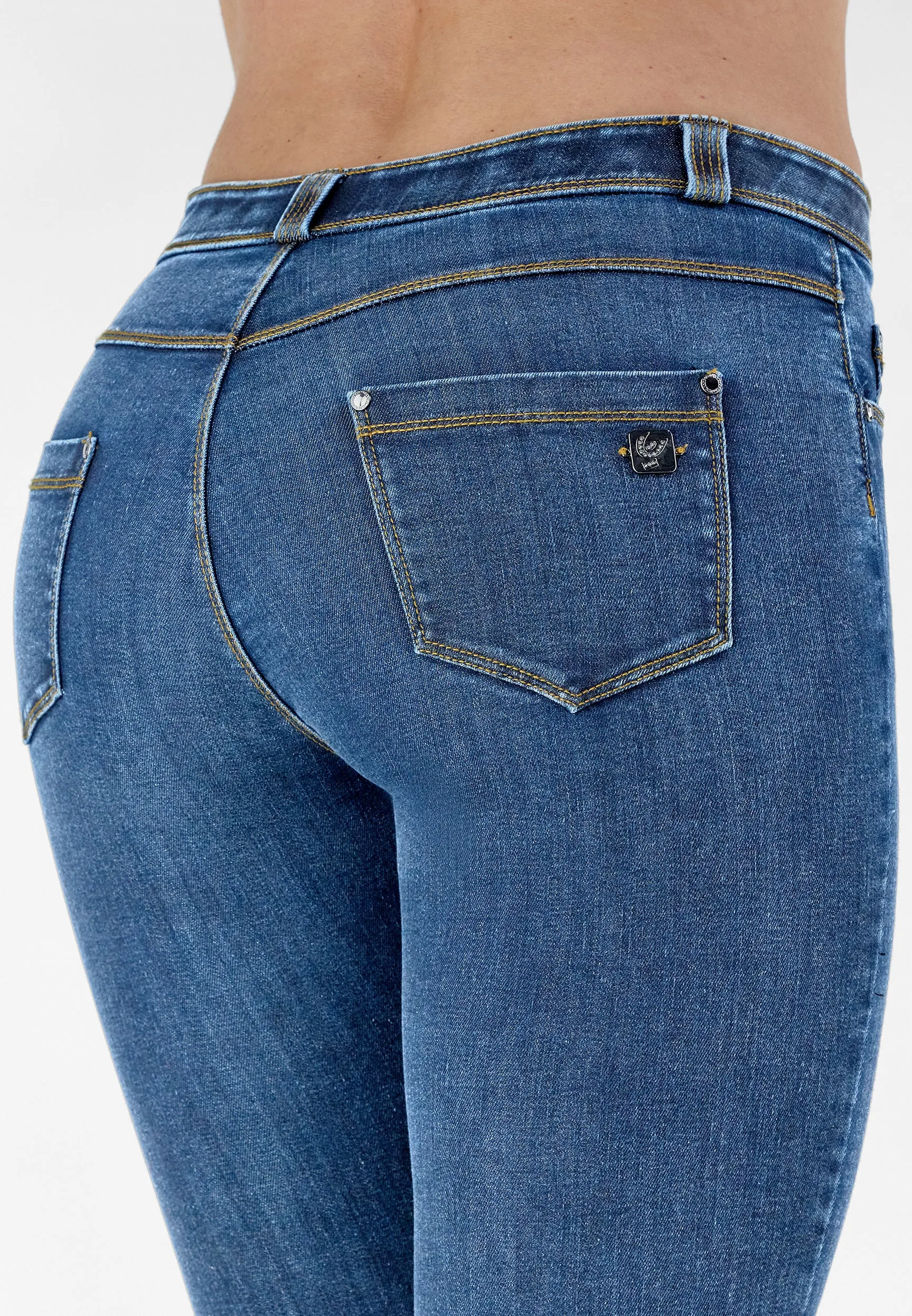 (BLACK5RS203-J4B) Freddy Black 7/8 Skinny Jeans, Ripped At The Knees