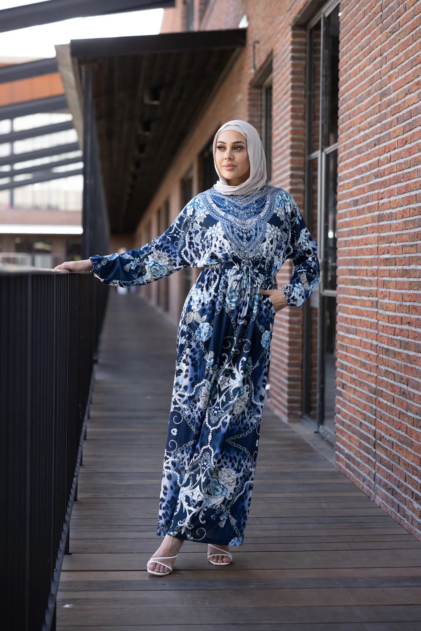 Blue Paisley Floral Beaded Dress