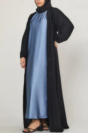 Blue Short-Sleeved Satin Abaya Slip Dress