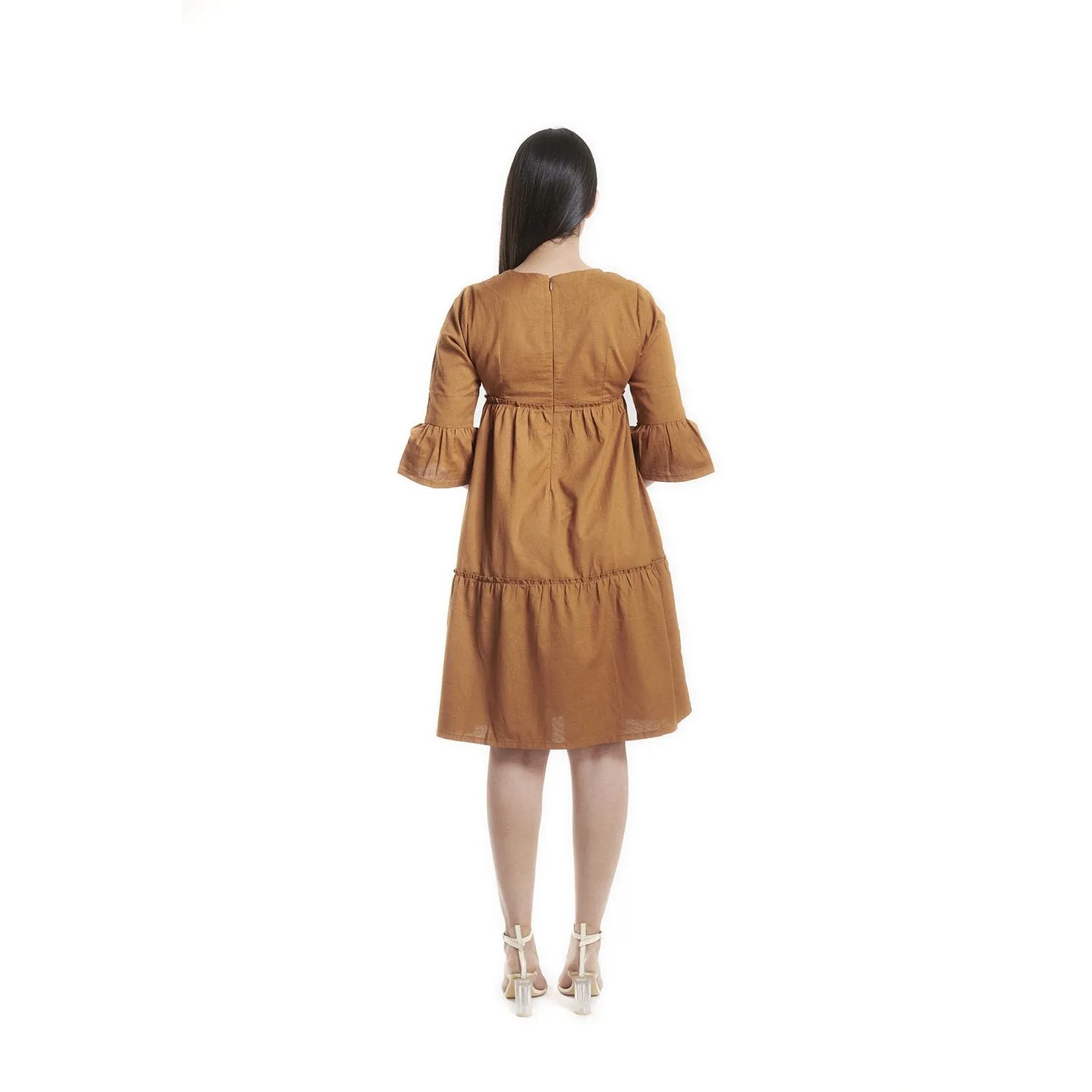 Breathable Mustard Yellow Cotton Tiered Dress