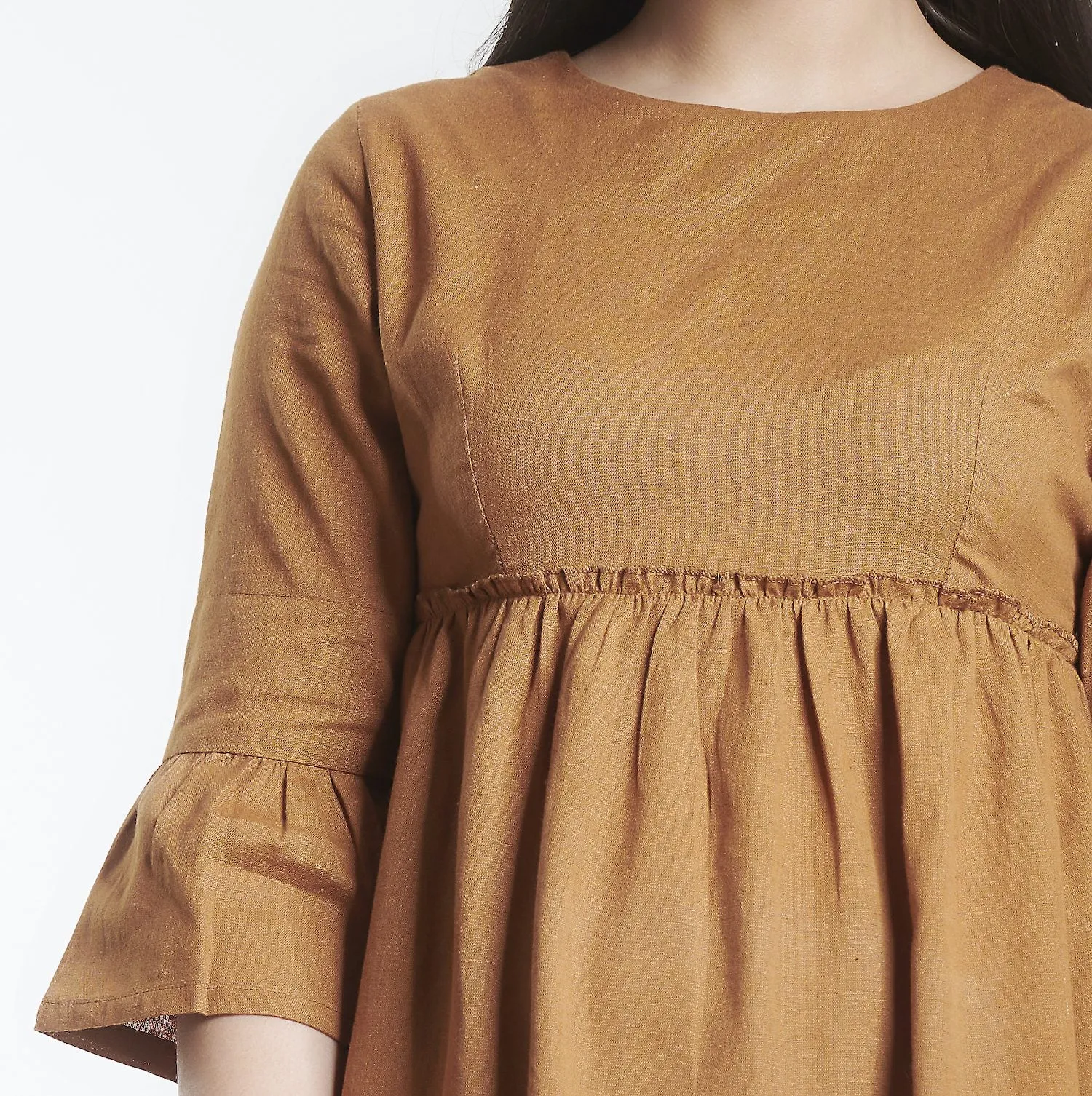 Breathable Mustard Yellow Cotton Tiered Dress
