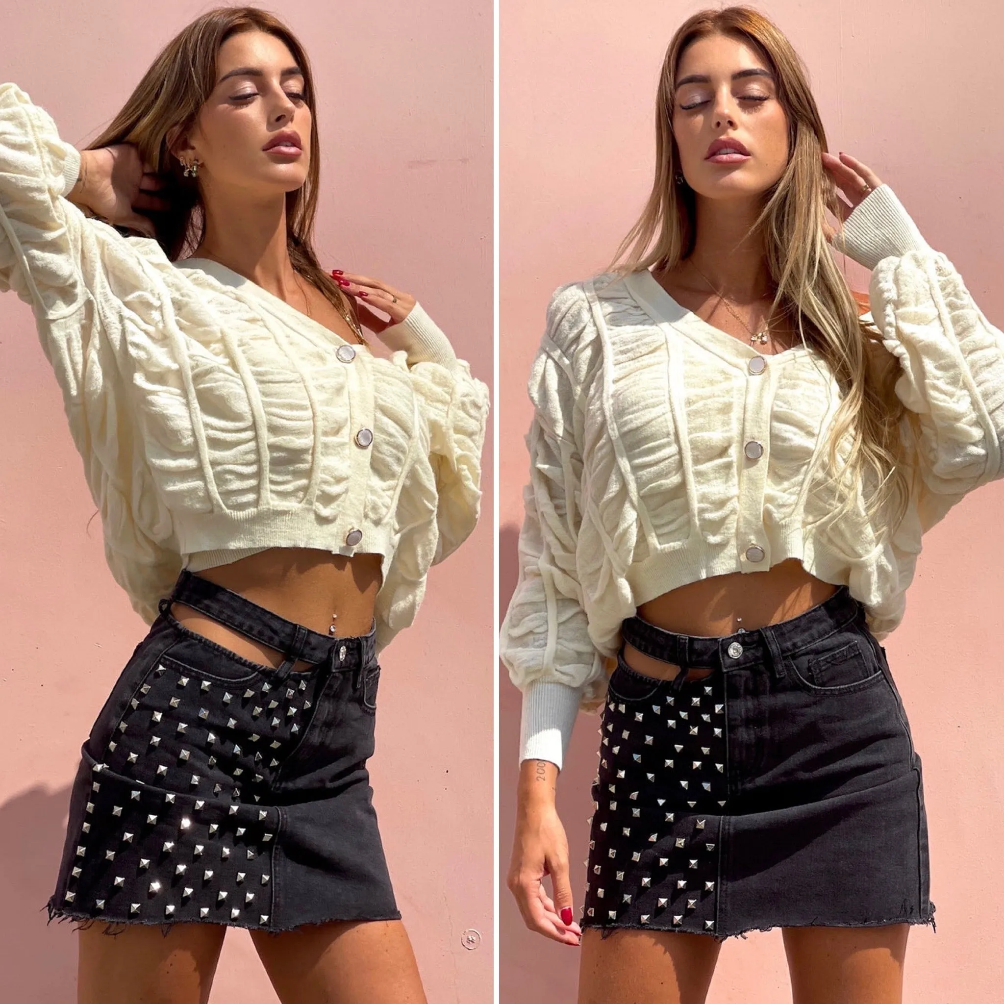 Cardigan panna a trecce
