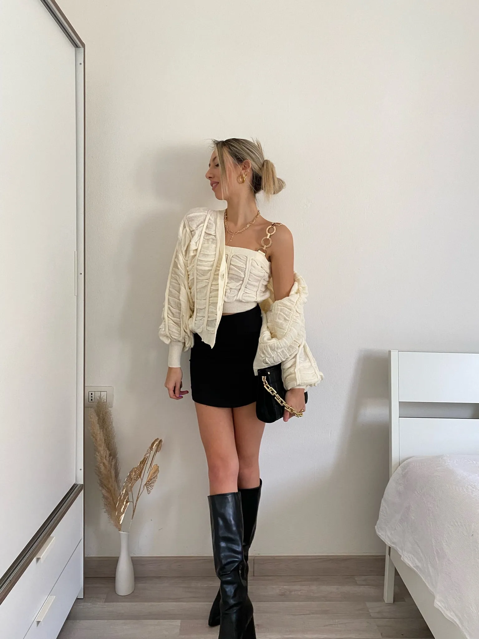 Cardigan panna a trecce