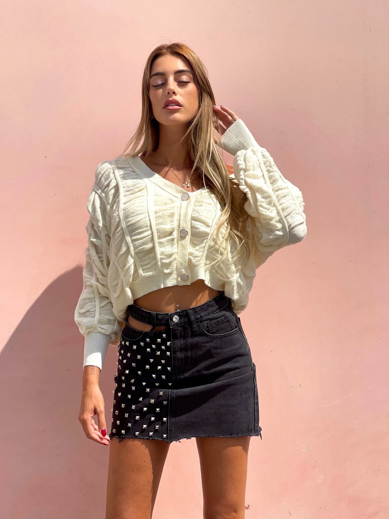 Cardigan panna a trecce