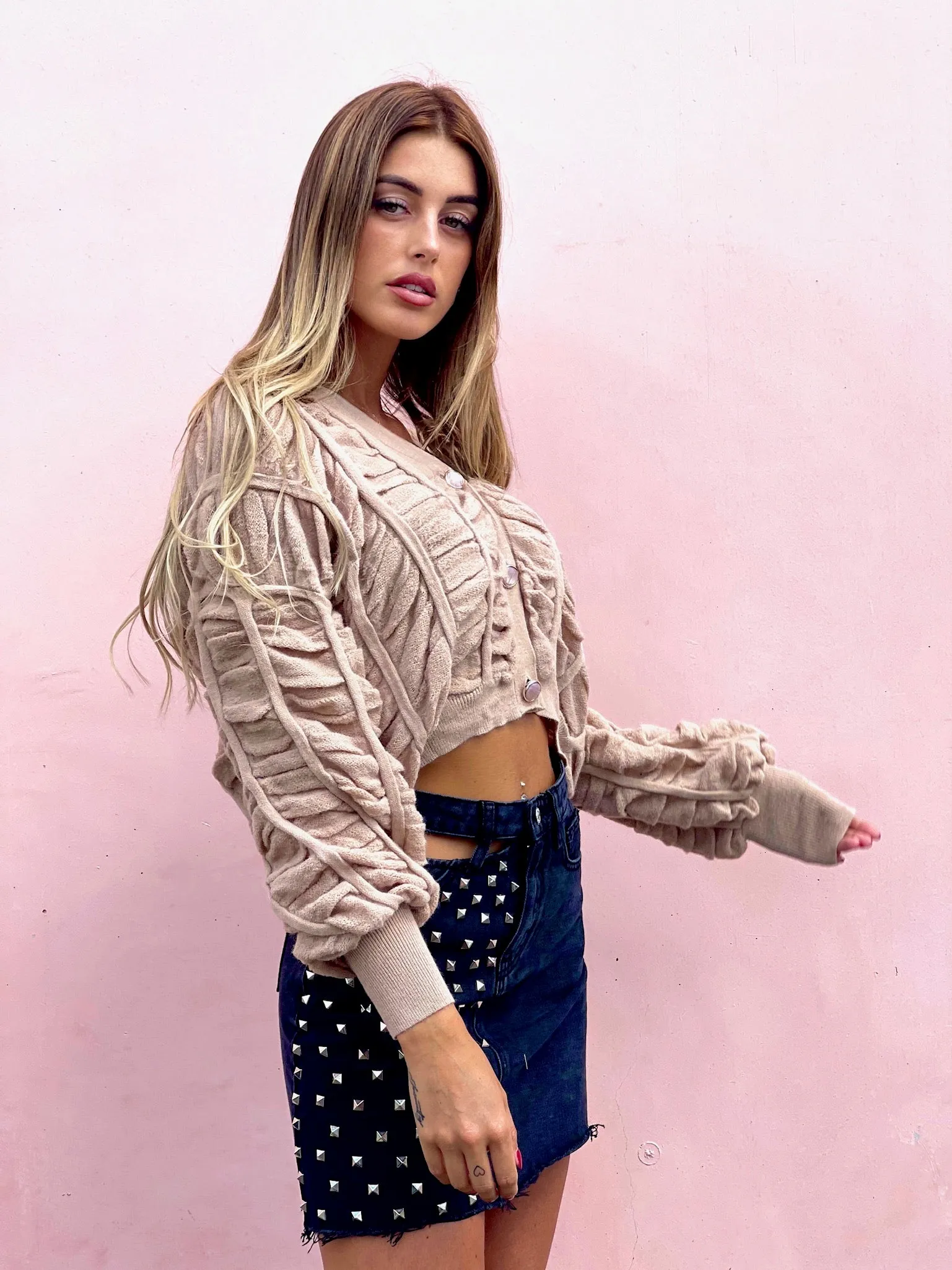 Cardigan panna a trecce