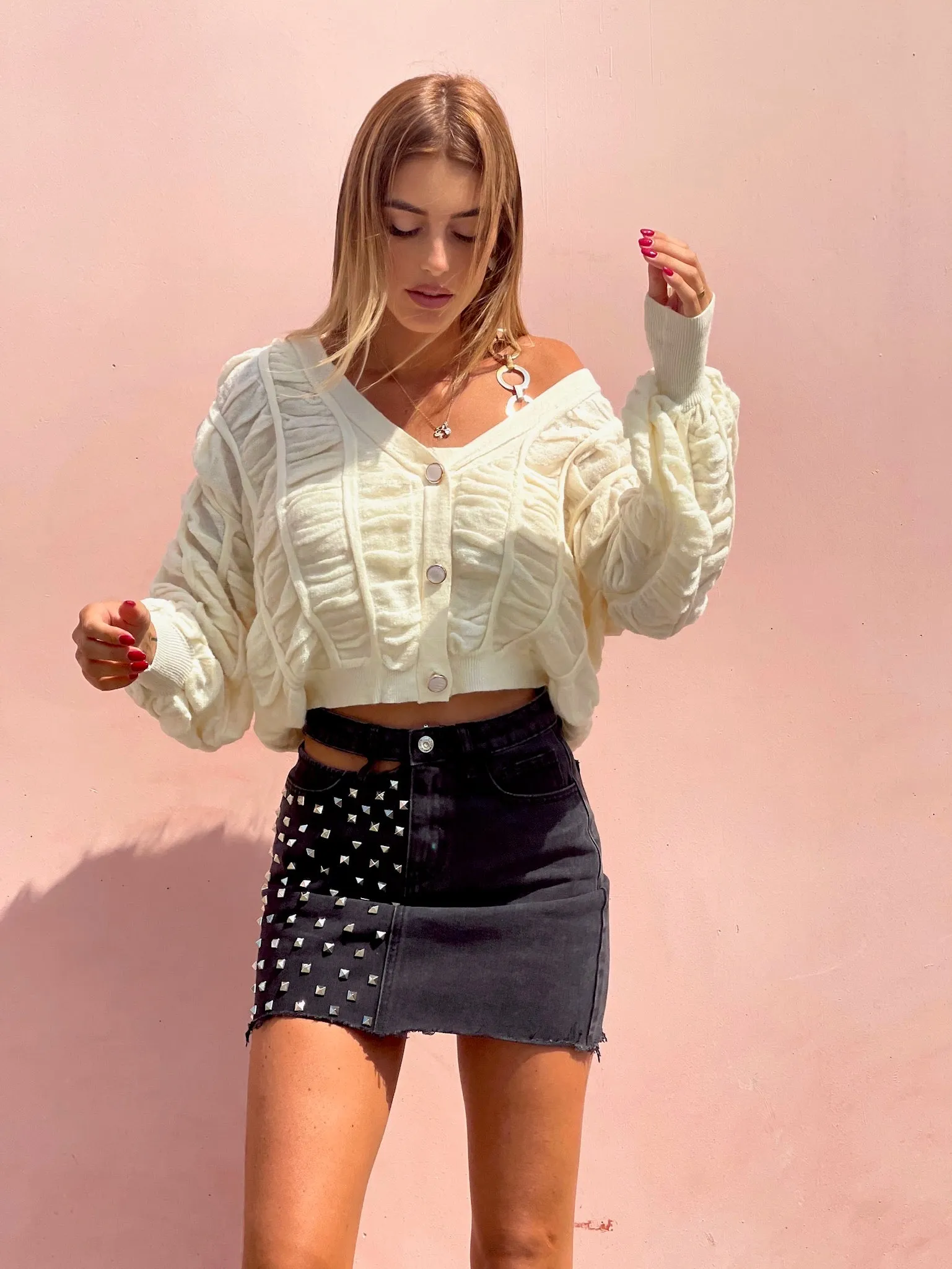 Cardigan panna a trecce