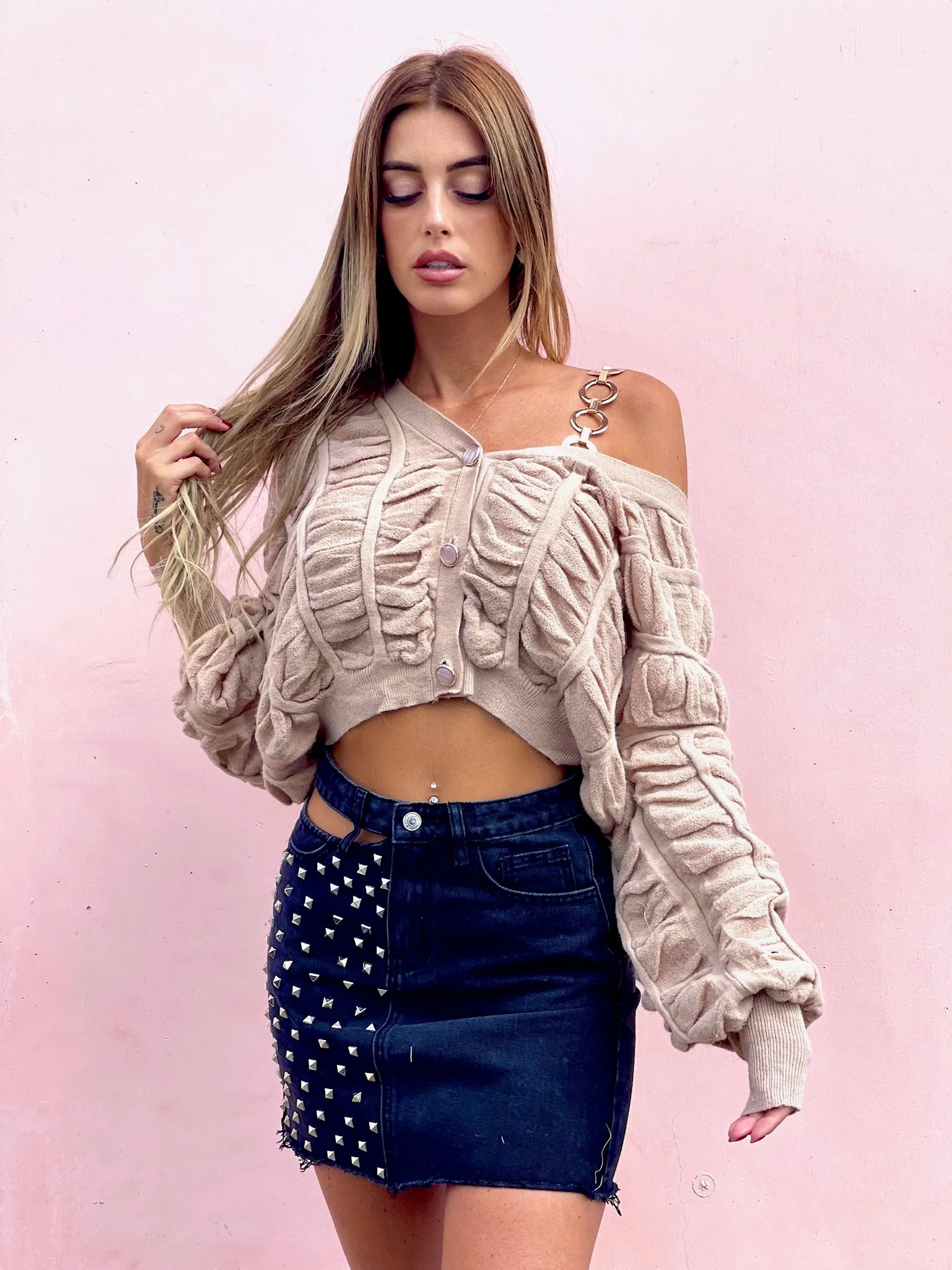 Cardigan panna a trecce