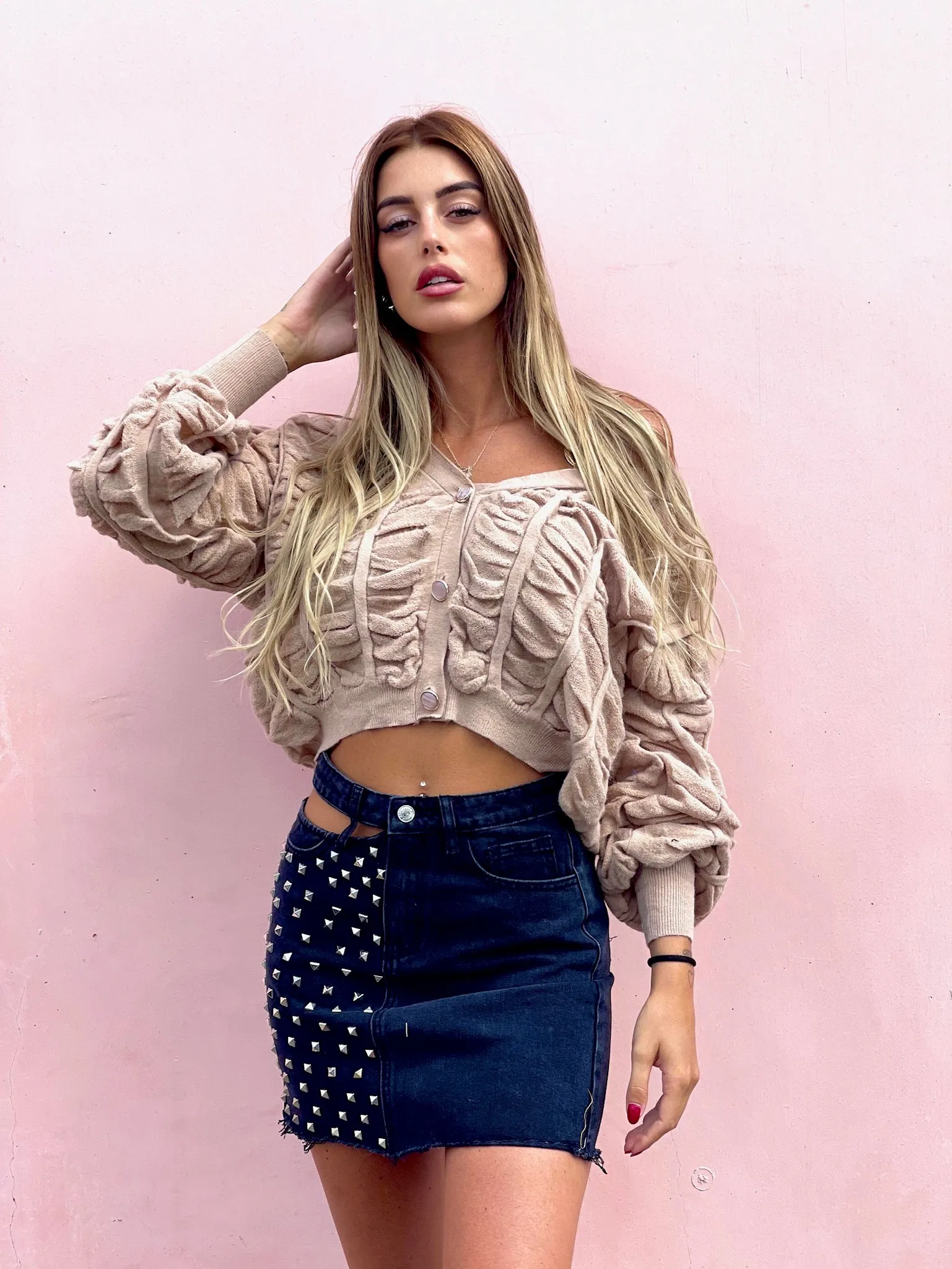 Cardigan panna a trecce
