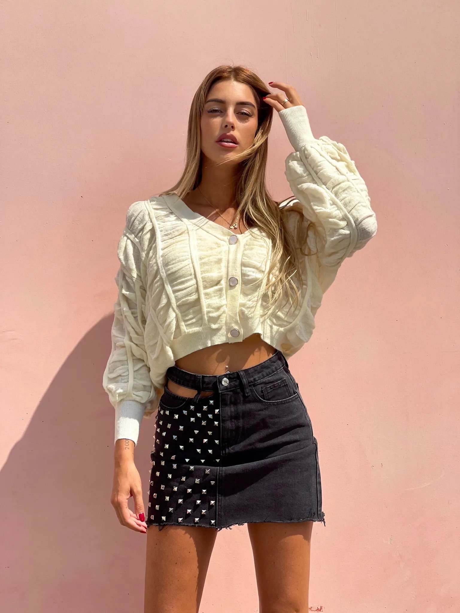Cardigan panna a trecce