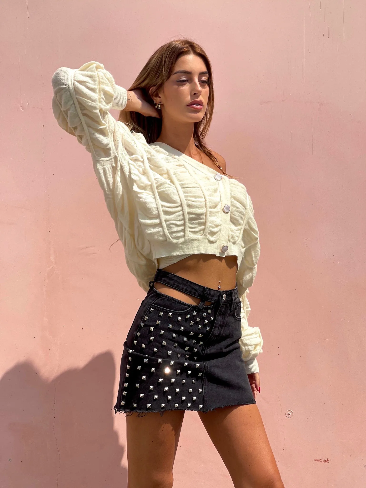 Cardigan panna a trecce