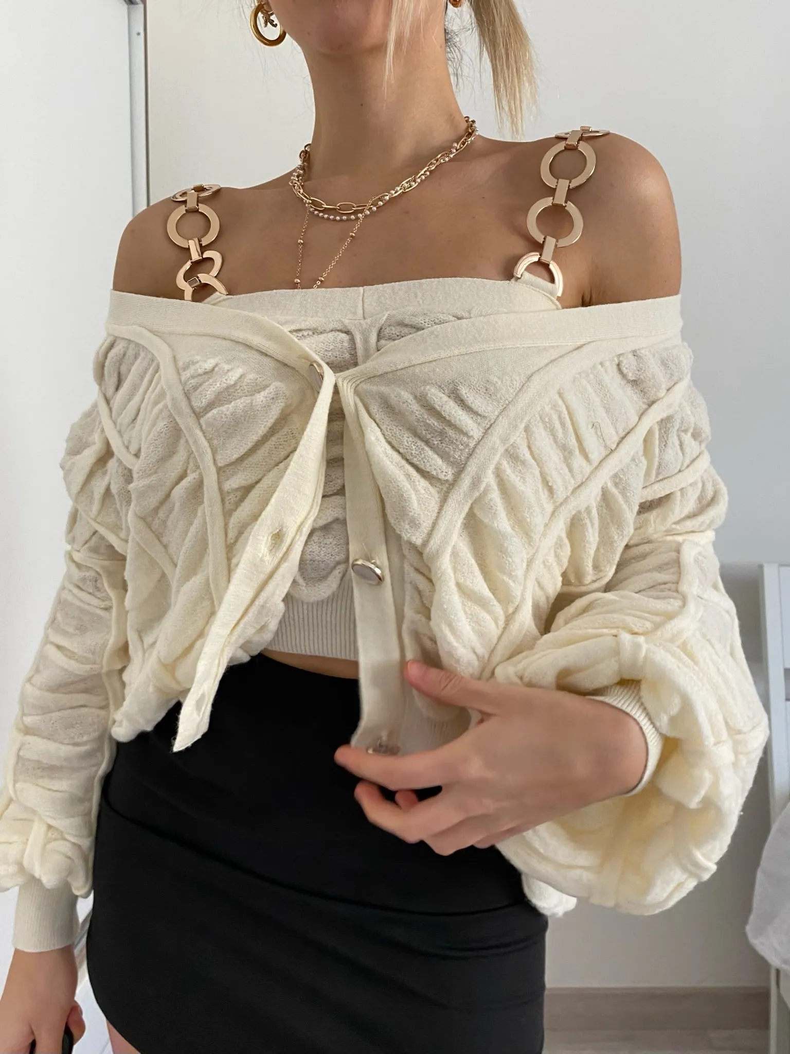 Cardigan panna a trecce