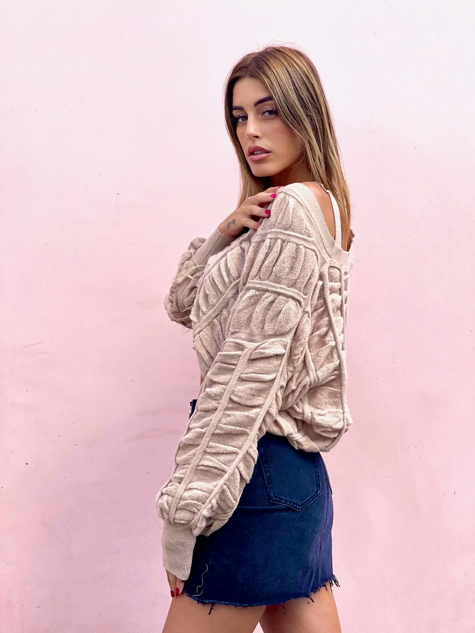 Cardigan panna a trecce