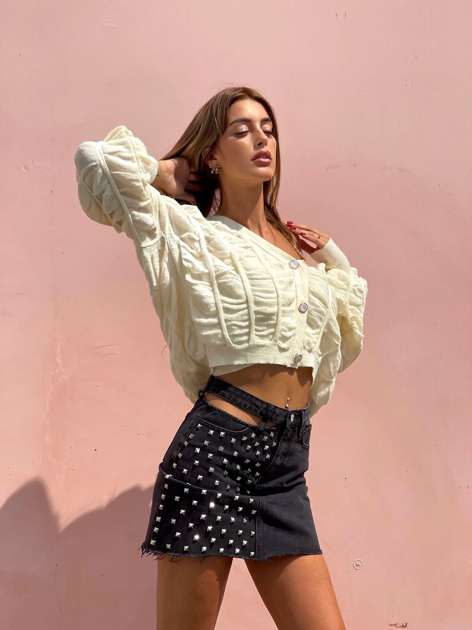 Cardigan panna a trecce