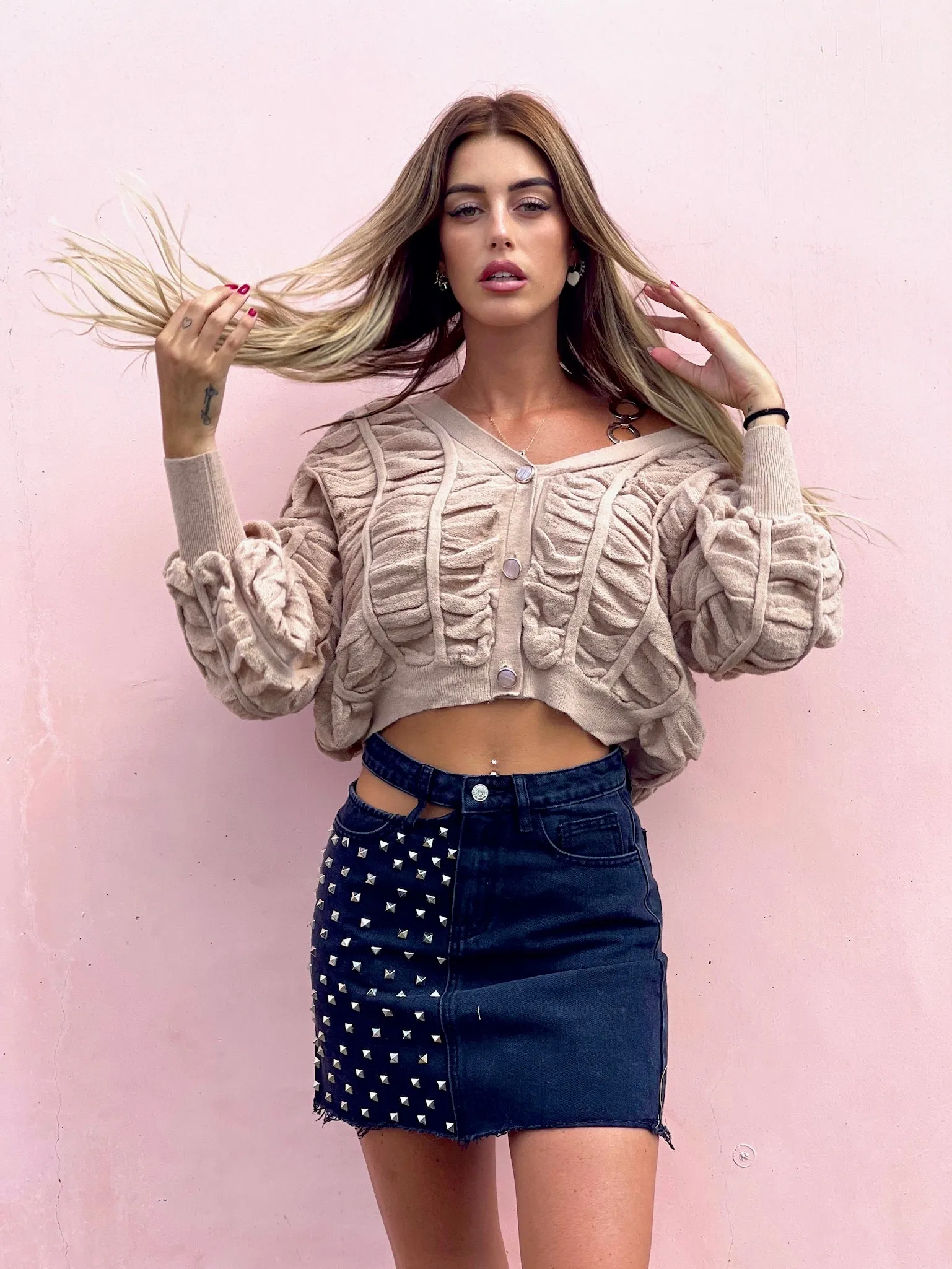 Cardigan panna a trecce