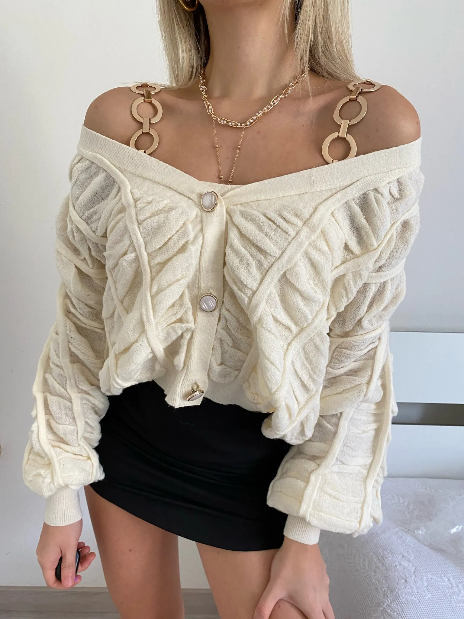 Cardigan panna a trecce