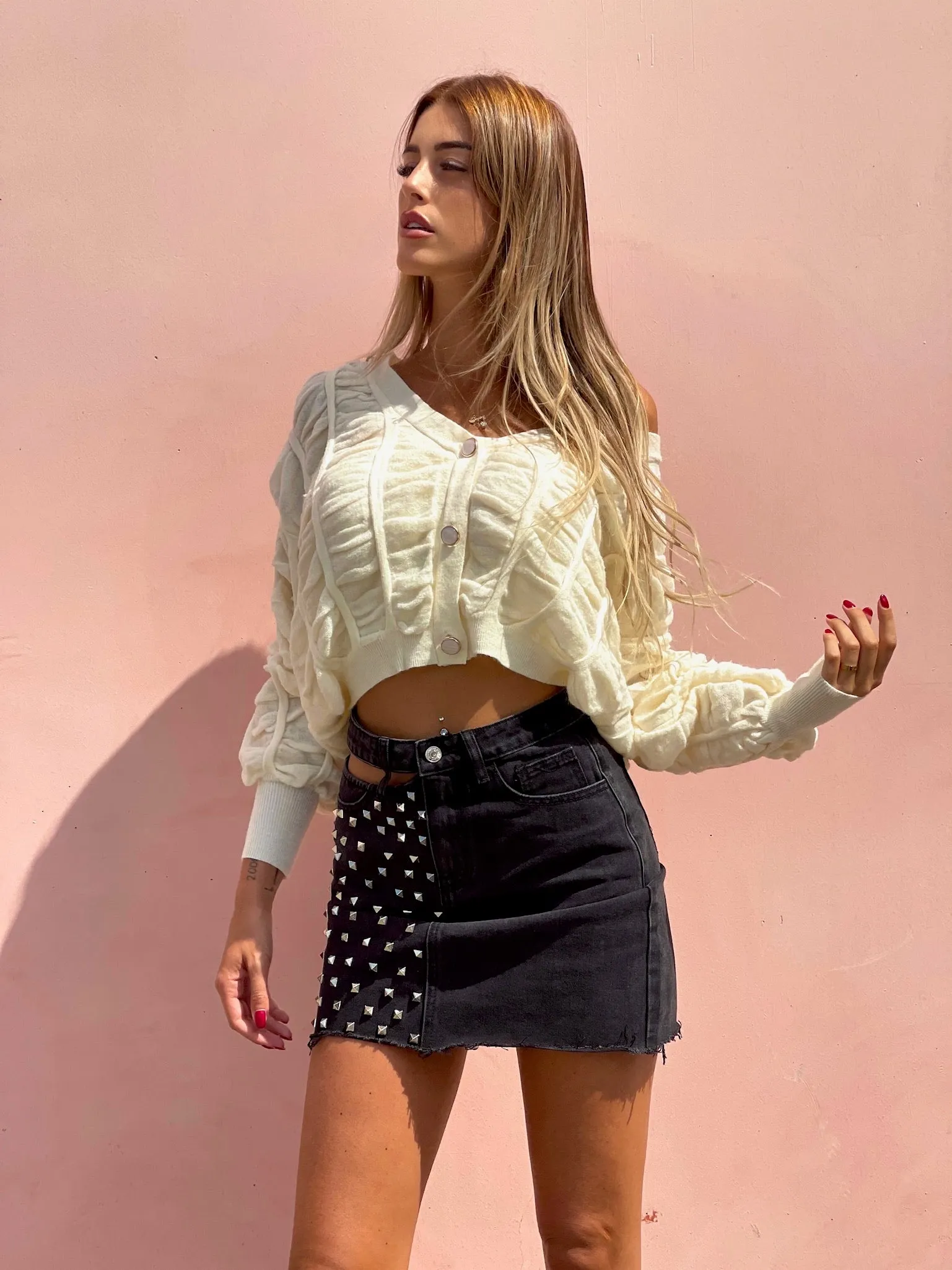 Cardigan panna a trecce