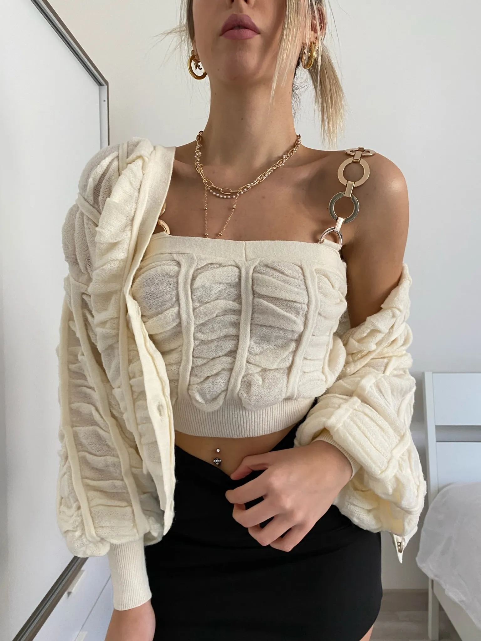 Cardigan panna a trecce