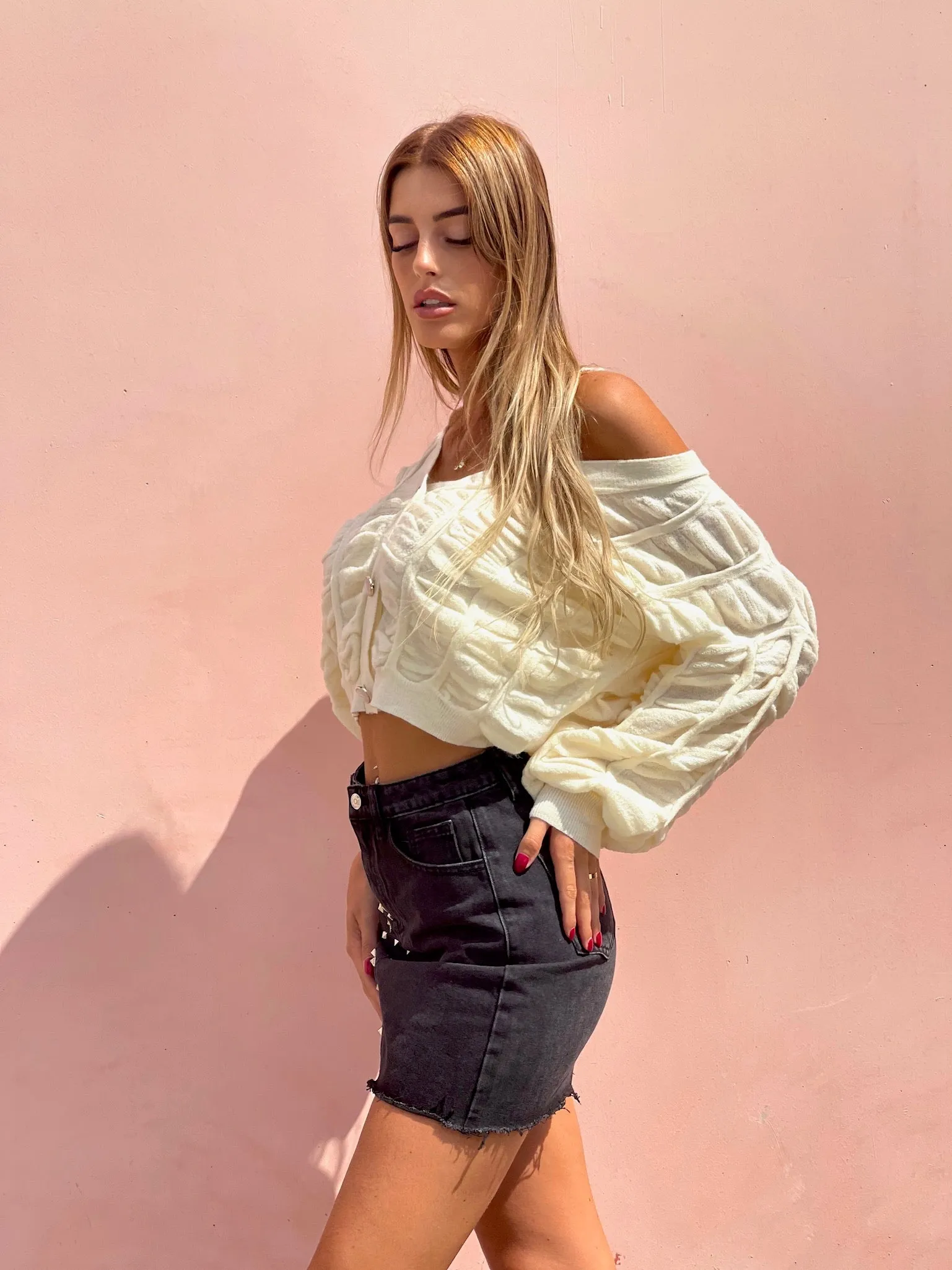 Cardigan panna a trecce