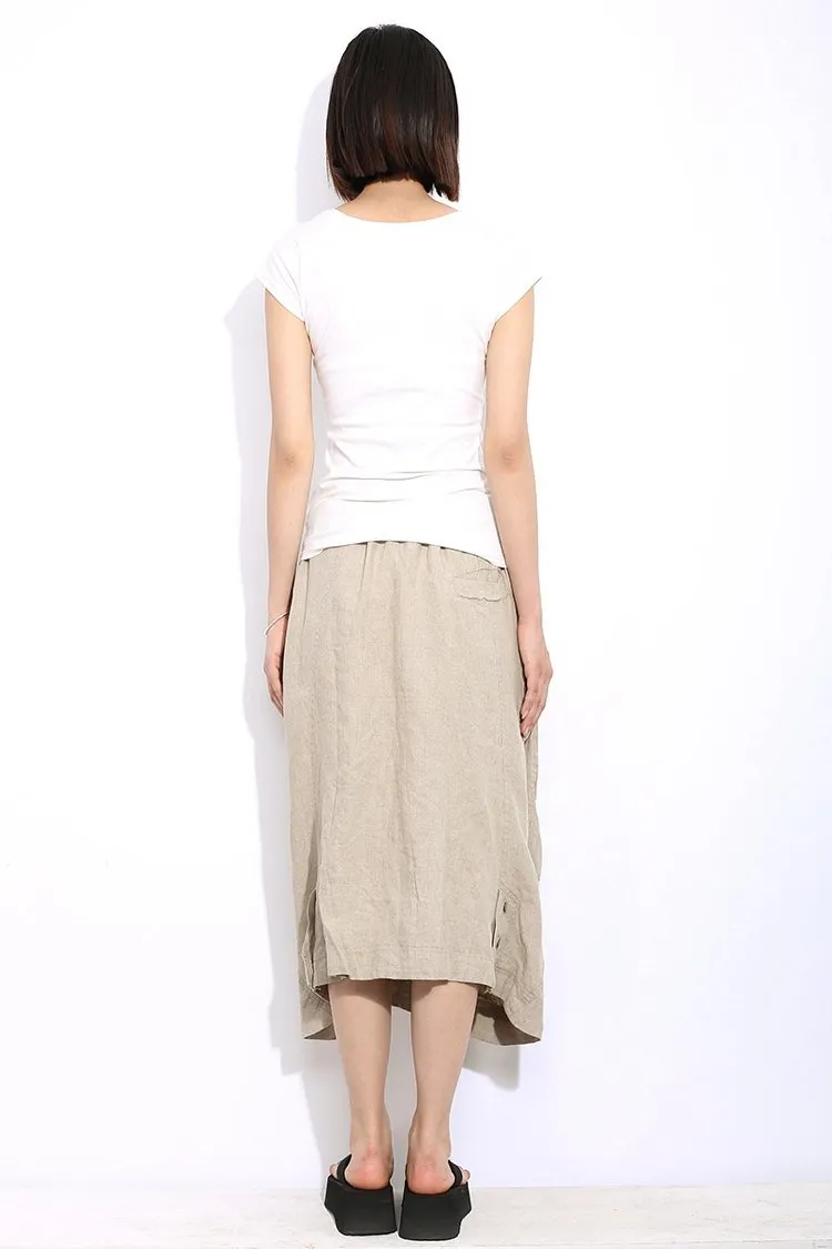 Casual Linen Skirt, Beige linen skirt, midi womens skirt, Cream Beige Mid-Length Woman's Skirt with Drawstring Waist Plus Size Clothing C321