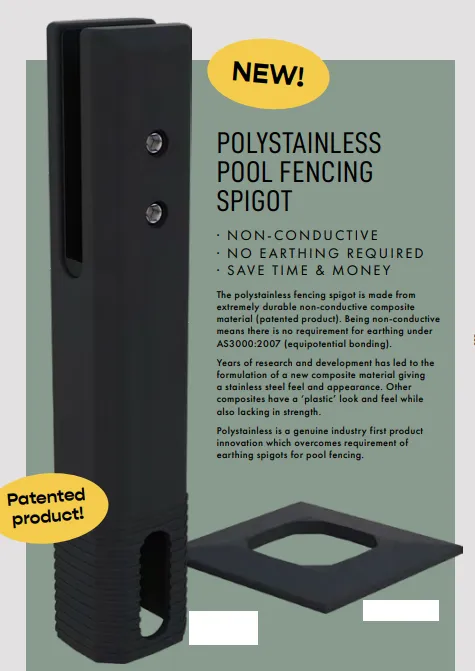 Composite Glass Pool Fence Spigot, No earthing required! Made from Polystainless, Australian Standards Compliant