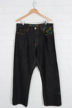 COOGI Embroidered Colourful Pockets Dark Wash Y2K Jeans (38x34)