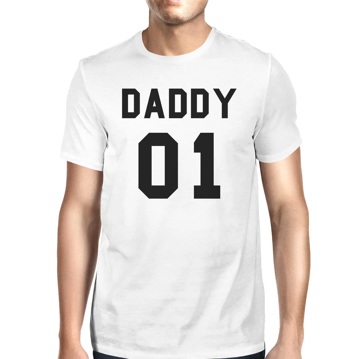 Daddy 01 Mens White Tee Round Neck Graphic Tee Shirt Gift For Dads