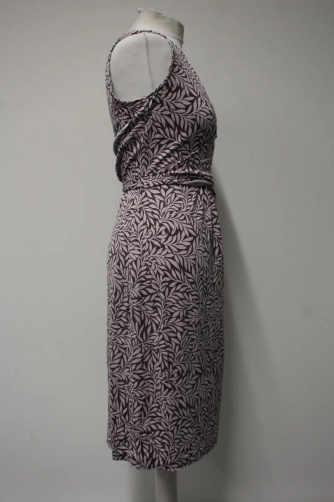 DIANE VON FURSTENBERG Ladies Pink & Brown Silk Leaf Print Wrap Dress US8 UK12