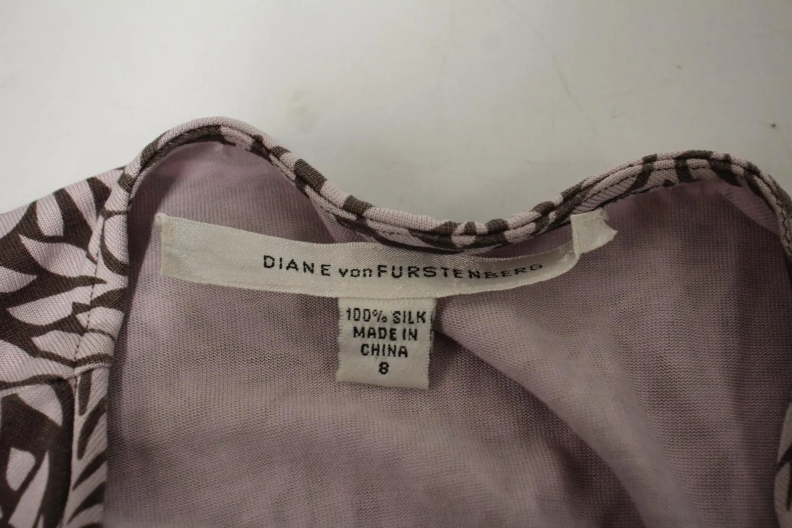 DIANE VON FURSTENBERG Ladies Pink & Brown Silk Leaf Print Wrap Dress US8 UK12