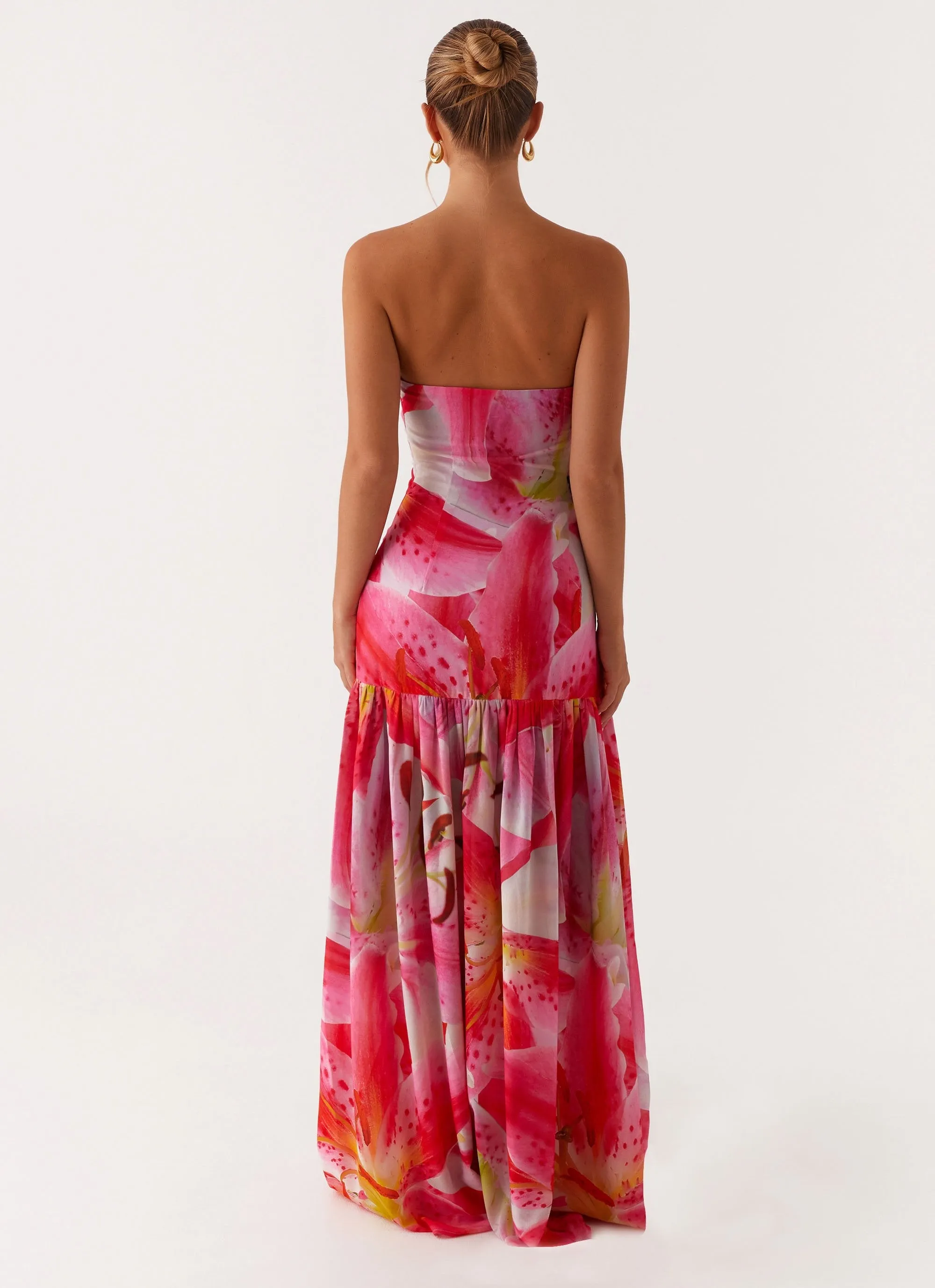 Eden Strapless Maxi Dress - White Pink Lilly