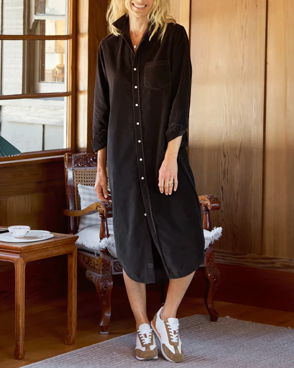 Espresso Corduroy Maxi Shirt Dress