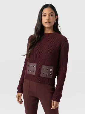 Eyelet Rib Knit Sweater - Maroon