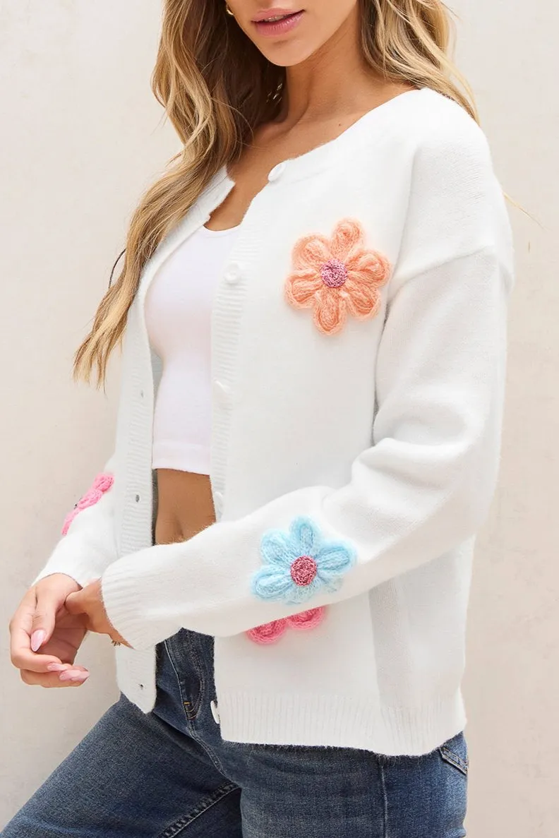 Floral Knit Button Up Cardigan