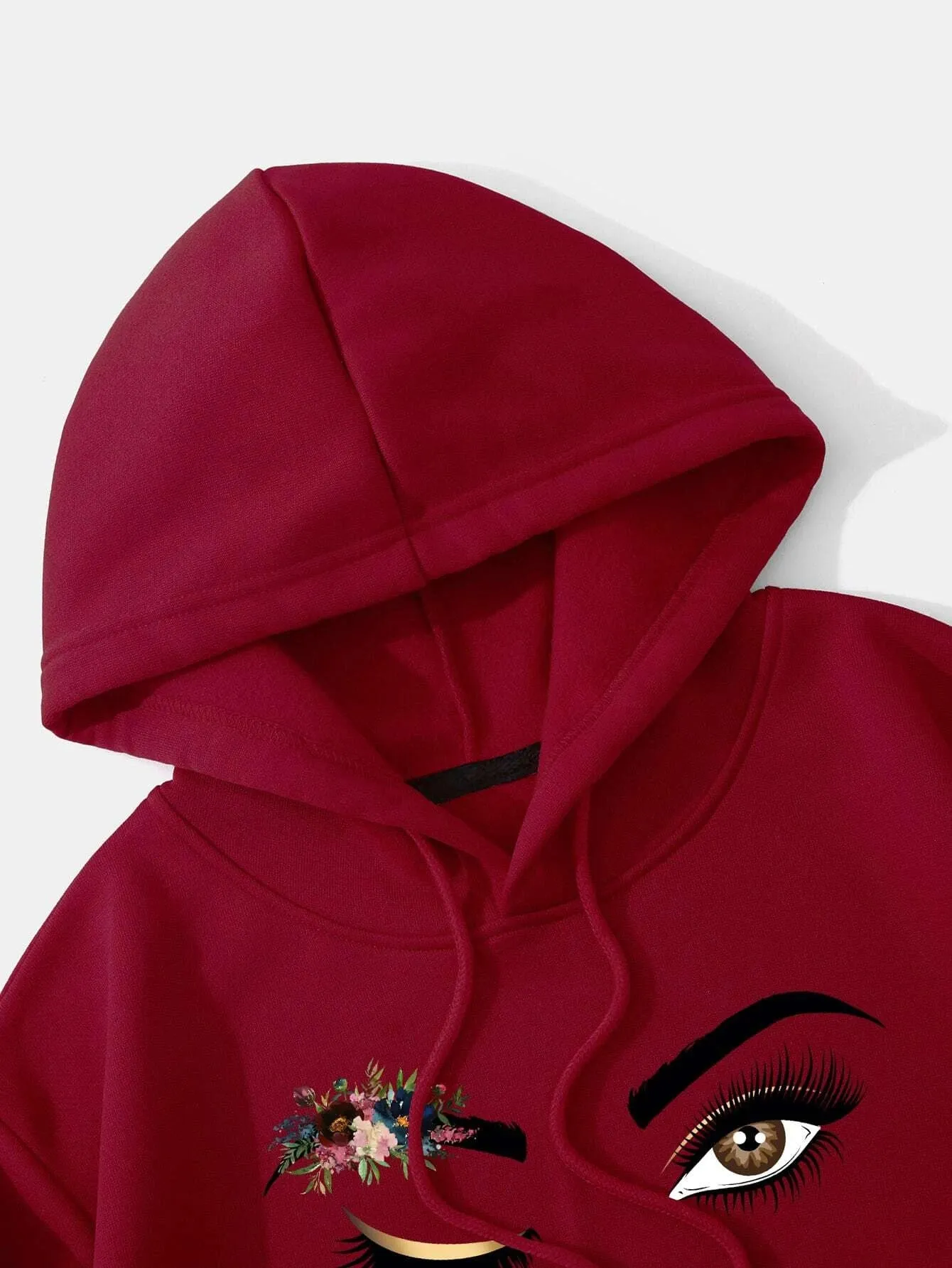 Floral Print Drop Shoulder Drawstring Thermal Lined Hoodie FW24