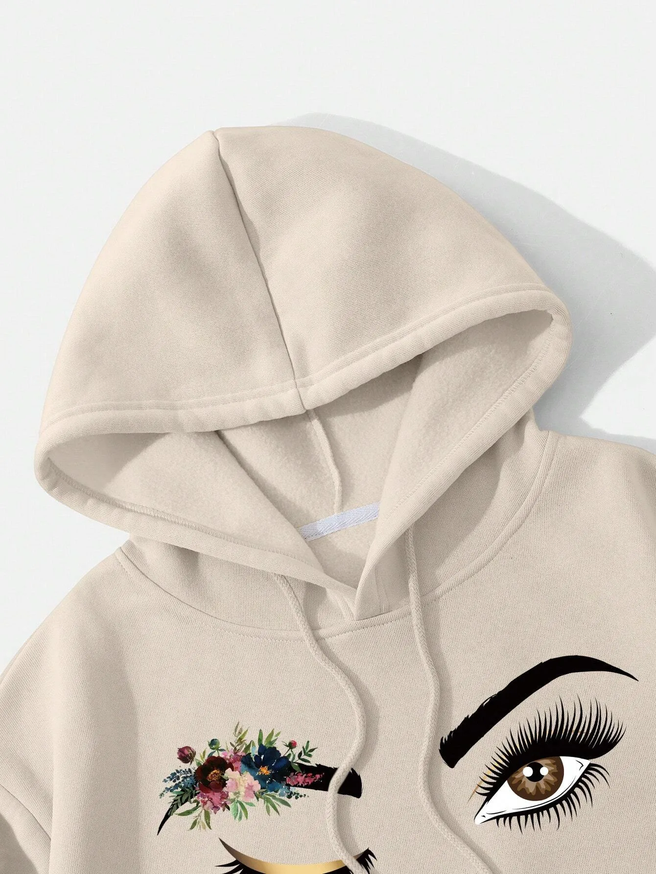 Floral Print Drop Shoulder Drawstring Thermal Lined Hoodie FW24