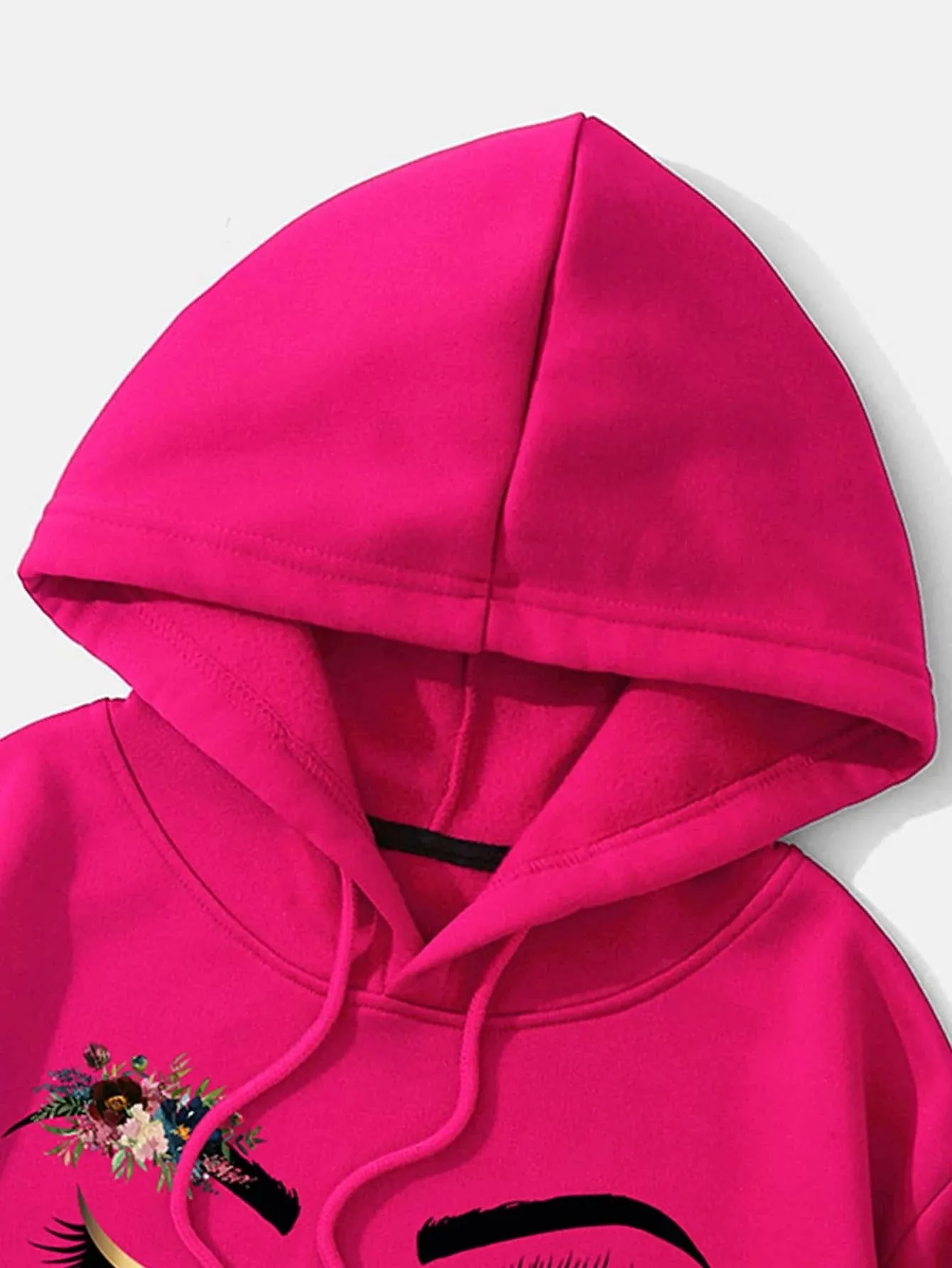 Floral Print Drop Shoulder Drawstring Thermal Lined Hoodie FW24