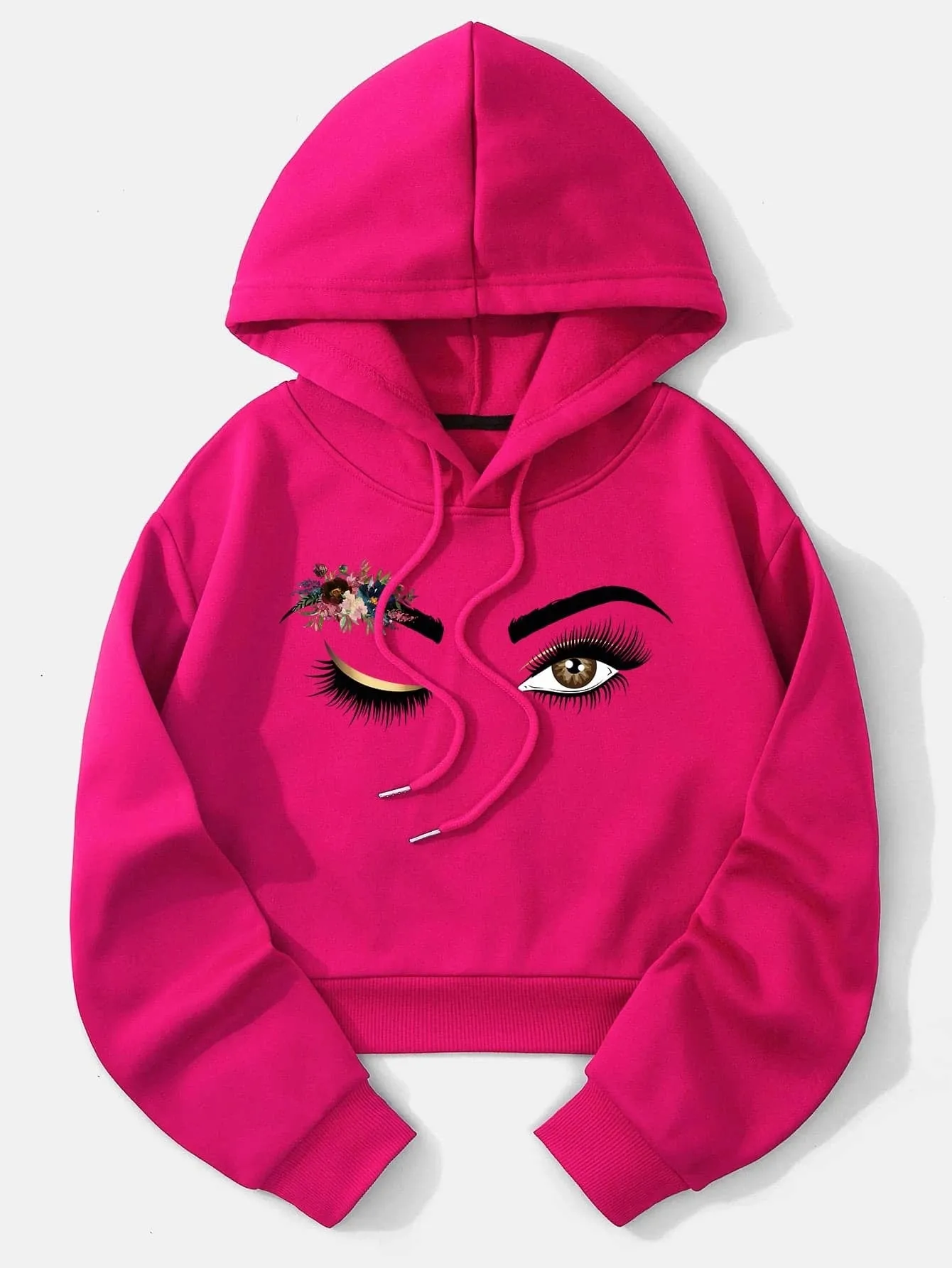 Floral Print Drop Shoulder Drawstring Thermal Lined Hoodie FW24