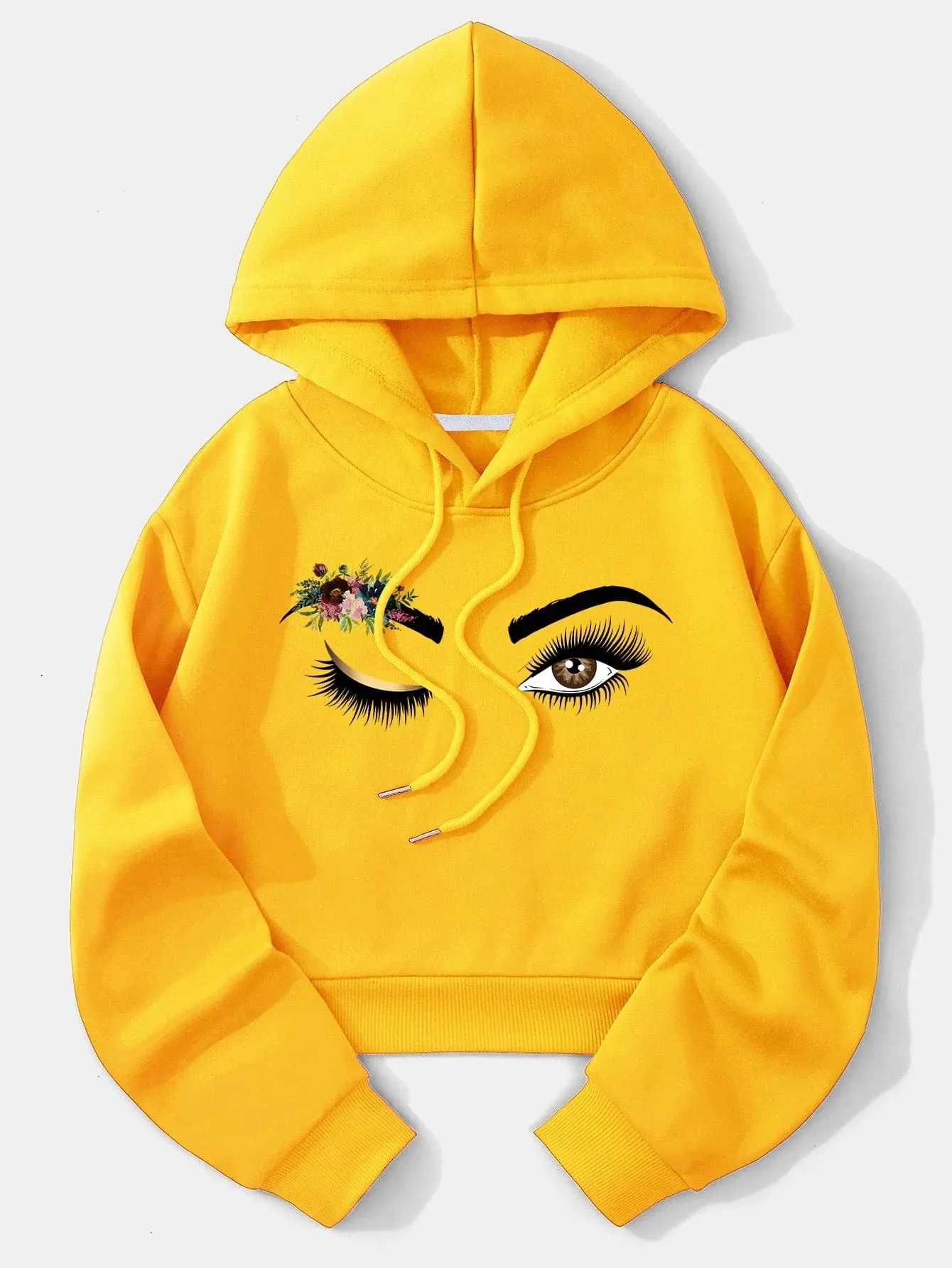 Floral Print Drop Shoulder Drawstring Thermal Lined Hoodie FW24