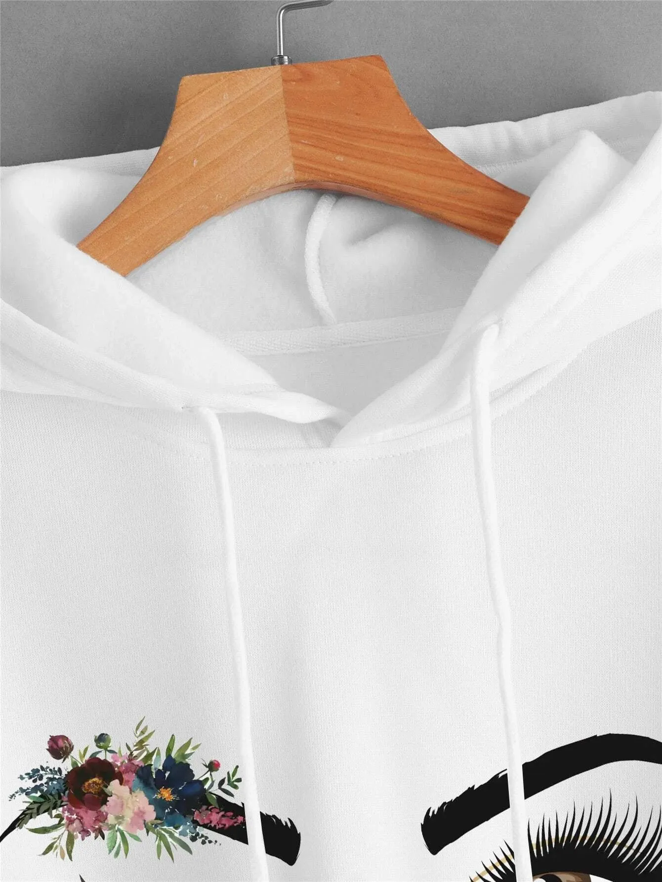 Floral Print Drop Shoulder Drawstring Thermal Lined Hoodie FW24